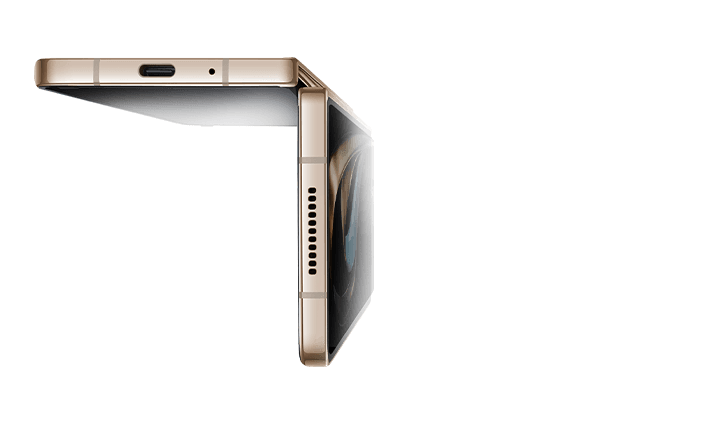 科技引导创新的理念 ，W系列传承了心系天下的设计理念，展现了三星品质与审美的平衡。开阔的金色边框与黑色陶瓷背板搭配，醒目分明、简洁大气。铰链外壳浅浮雕般的金属花纹与Samsung logo相映生辉，增添了装饰元素的同时，彰显了品牌的华美质感。流畅硬朗的轮廓设计突出了边框的张力，装甲铝材质的框架支撑，令三星W23兼顾尊贵与实用。